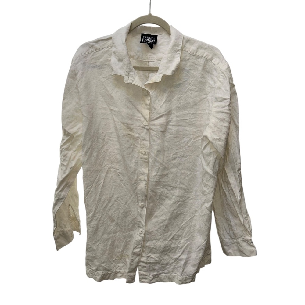 Eileen Fisher 90s white linen button down shirt top L